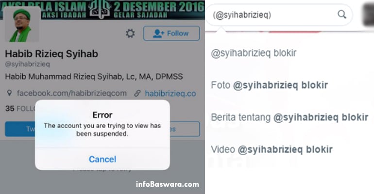 Akun Habib Rizieq Diblokir